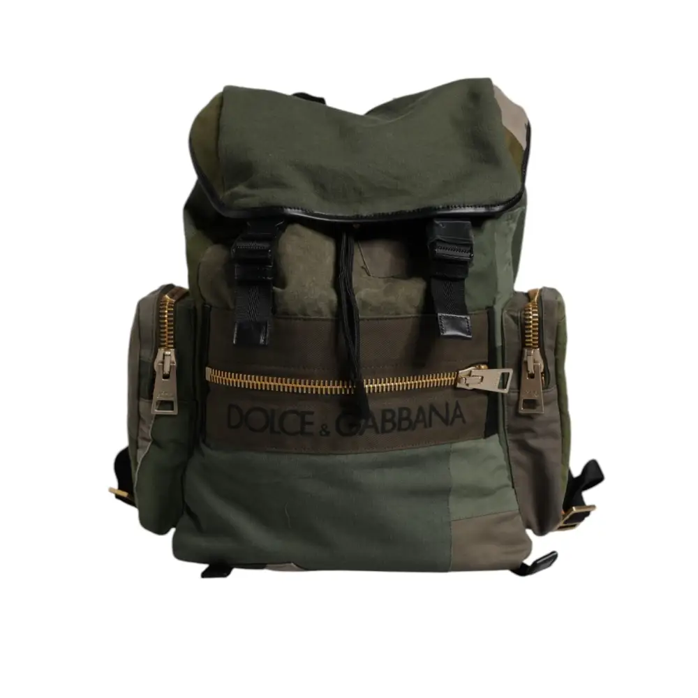 Dolce & Gabbana Militärgrünes Patchwork Schulrucksack Tasche