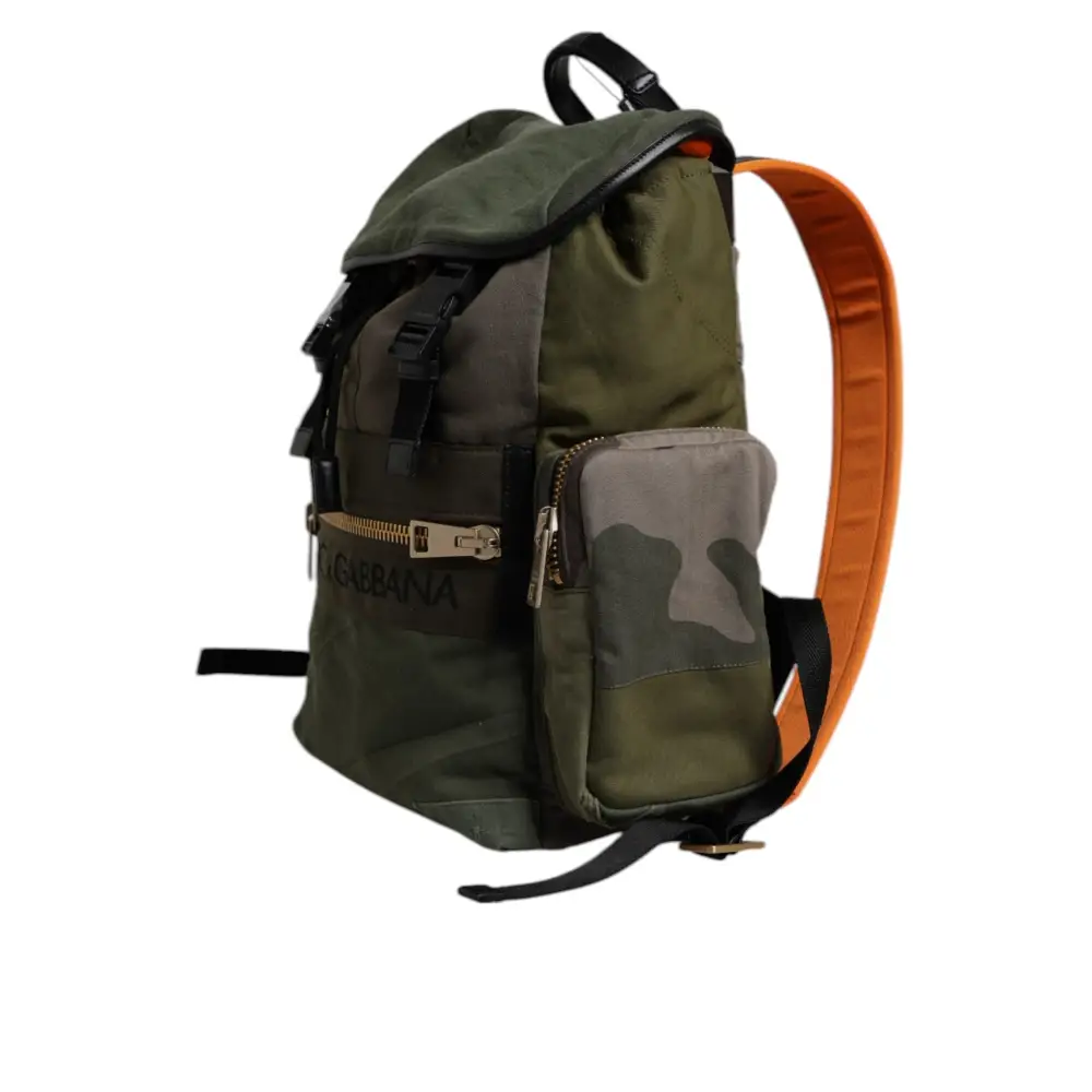 Dolce & Gabbana Militärgrünes Patchwork Schulrucksack Tasche