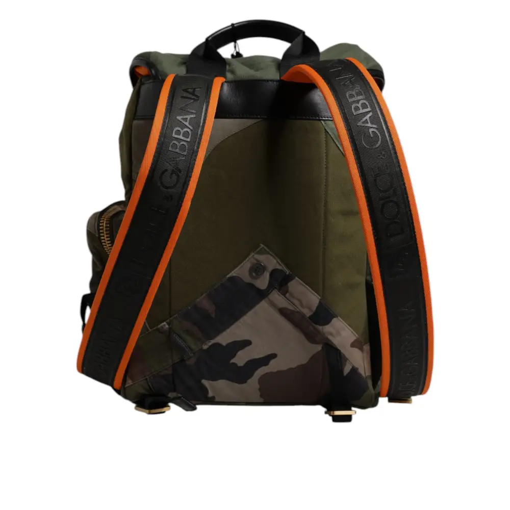 Dolce & Gabbana Militärgrünes Patchwork Schulrucksack Tasche