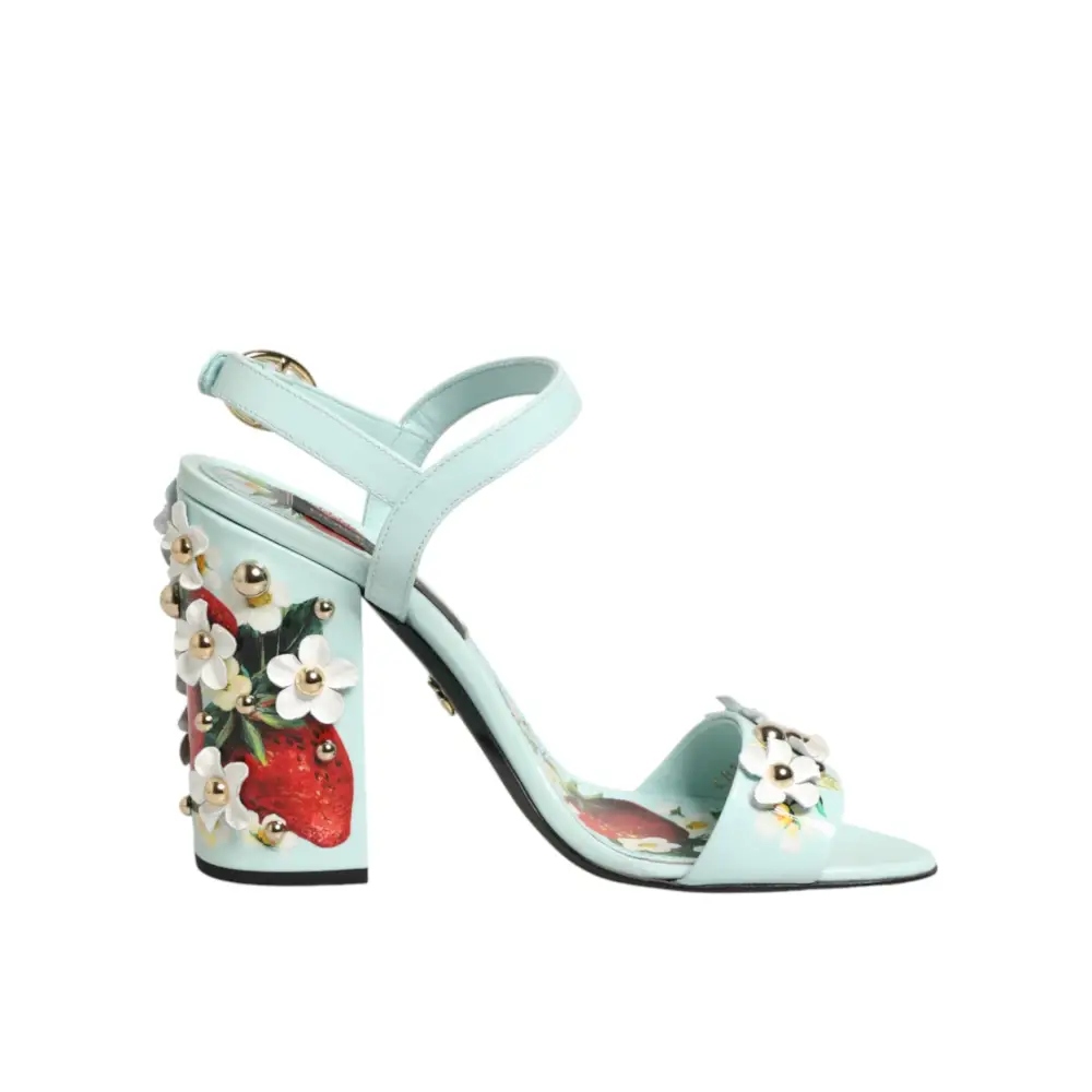 Dolce & Gabbana Mintgrüne Sandaletten mit floralen Nieten