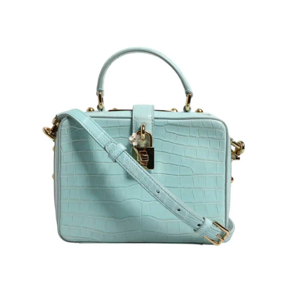 Dolce & Gabbana Mintgrüne Umhängetasche aus Leder mit geprägtem Vorhängeschloss