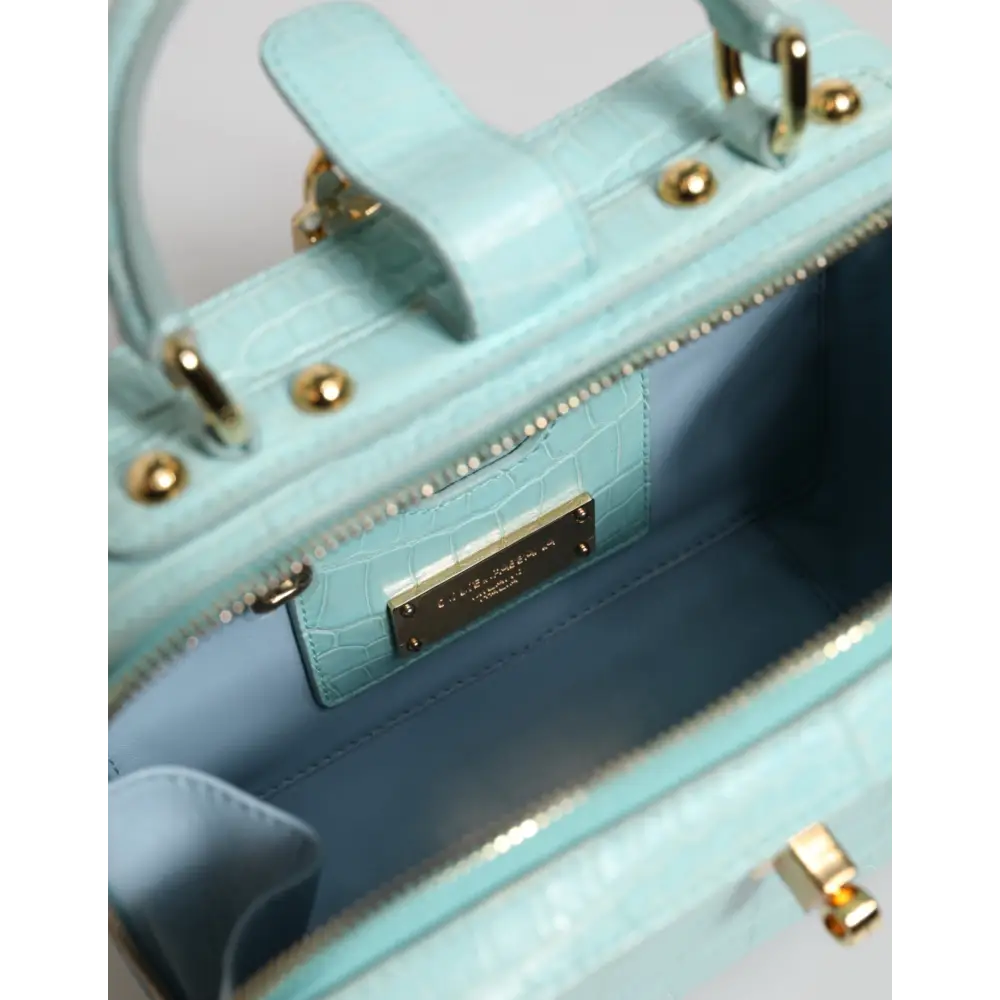 Dolce & Gabbana Mintgrüne Umhängetasche aus Leder mit geprägtem Vorhängeschloss