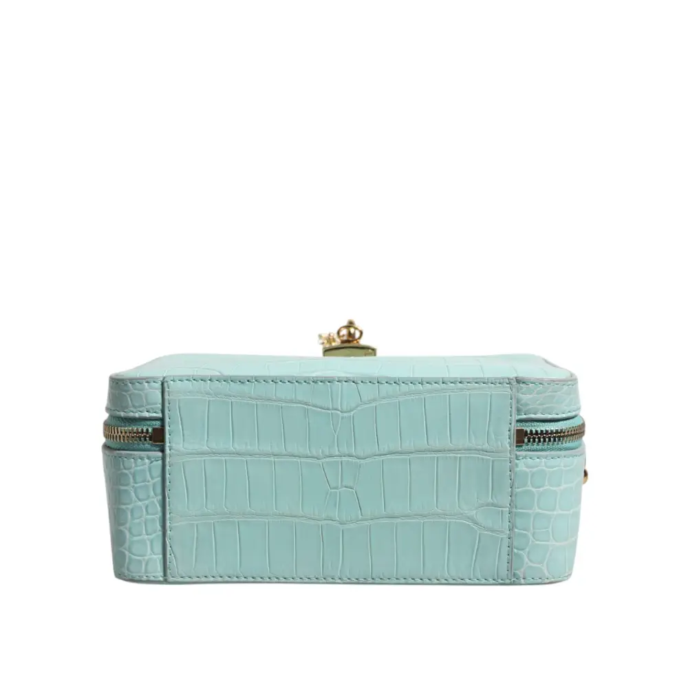 Dolce & Gabbana Mintgrüne Umhängetasche aus Leder mit geprägtem Vorhängeschloss