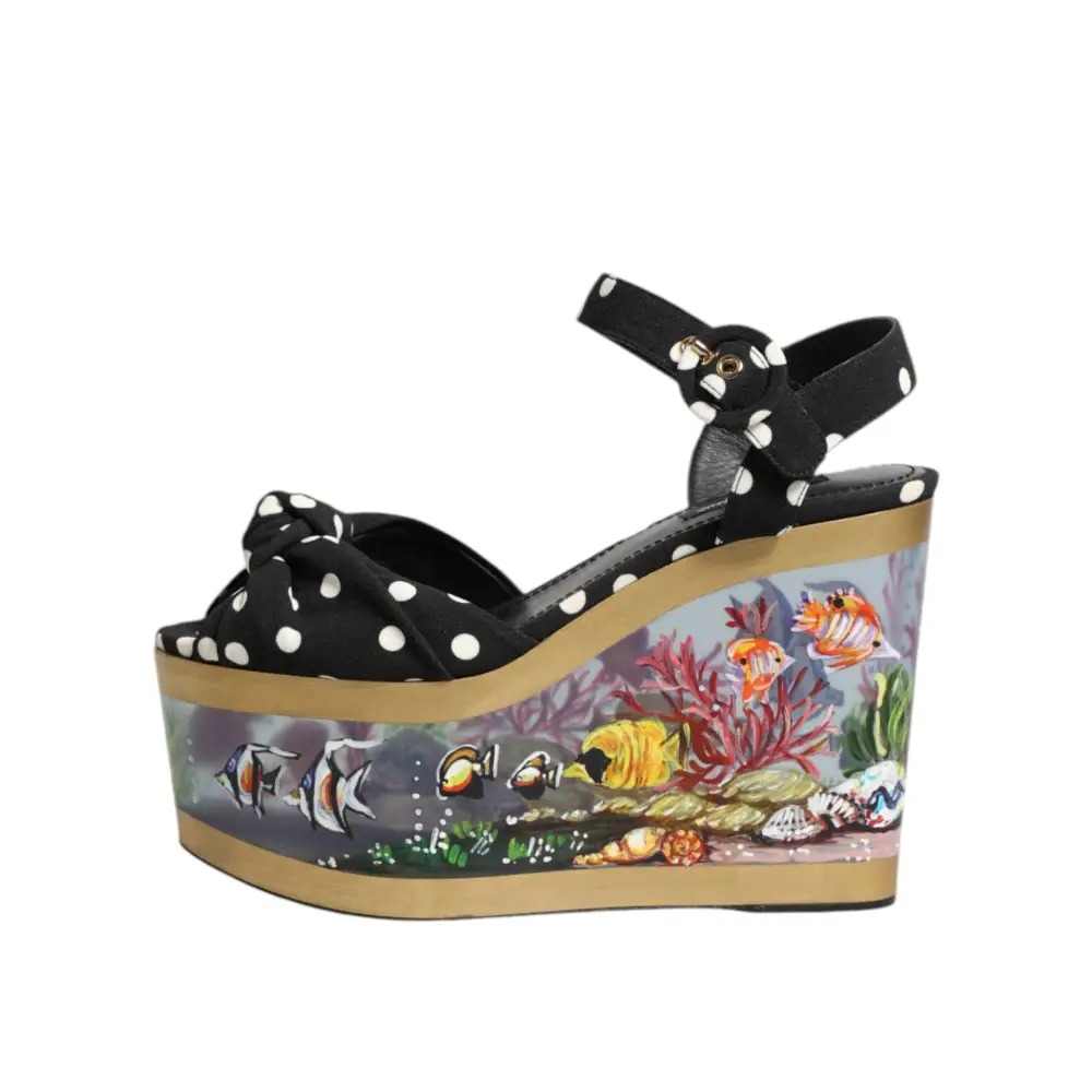 Dolce & Gabbana Multicolor Fisch Polka Dot Keil Sandalen Schuhe - EU37/US6.5