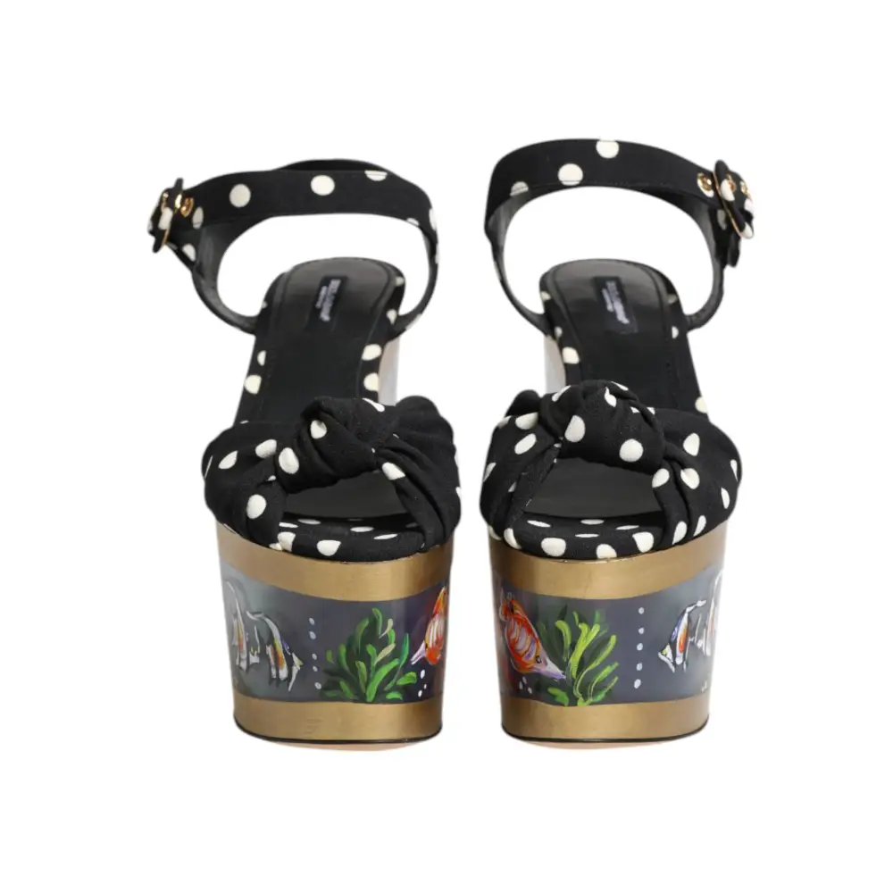 Dolce & Gabbana Multicolor Fisch Polka Dot Keil Sandalen Schuhe - EU37/US6.5