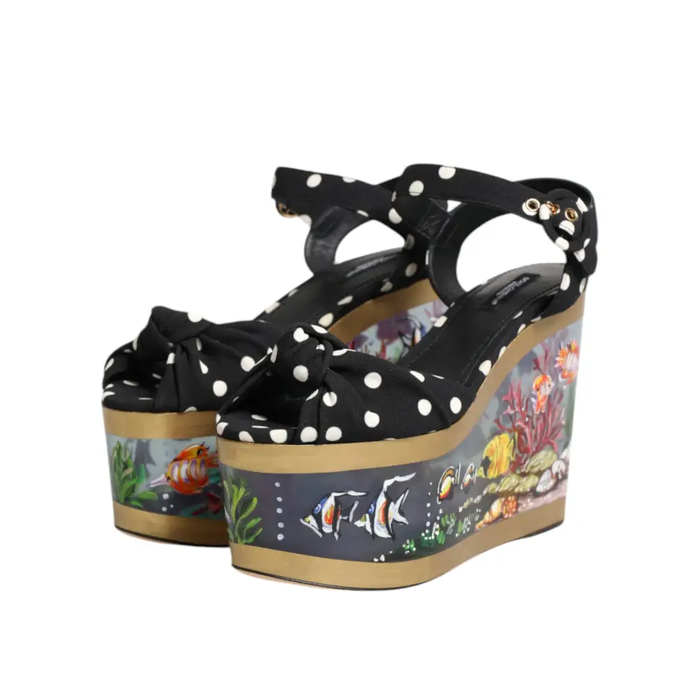 Dolce & Gabbana Multicolor Fisch Polka Dot Keil Sandalen Schuhe - EU37/US6.5