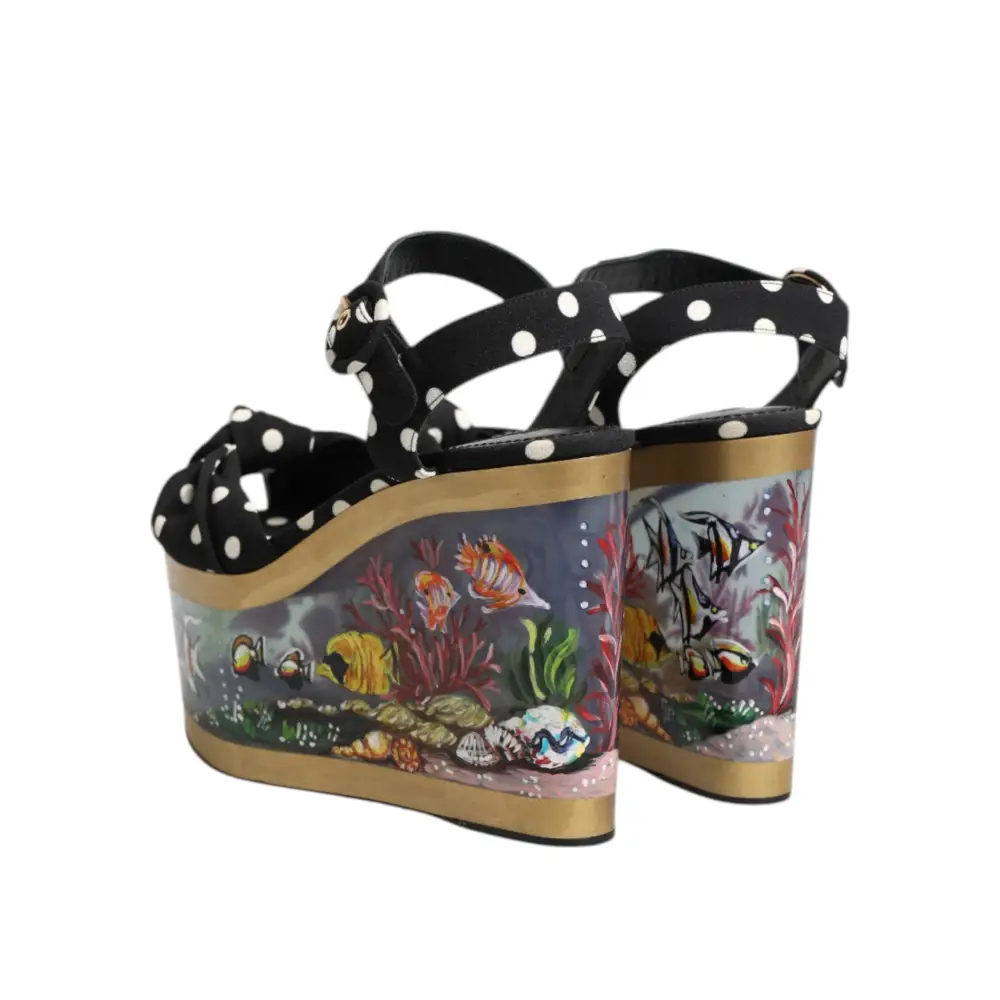 Dolce & Gabbana Multicolor Fisch Polka Dot Keil Sandalen Schuhe - EU37/US6.5