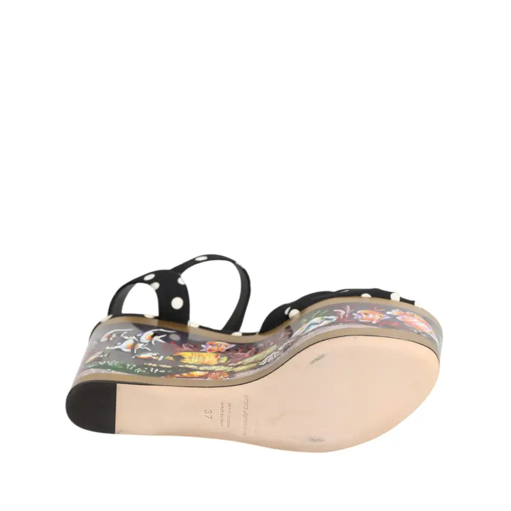 Dolce & Gabbana Multicolor Fisch Polka Dot Keil Sandalen Schuhe - EU37/US6.5