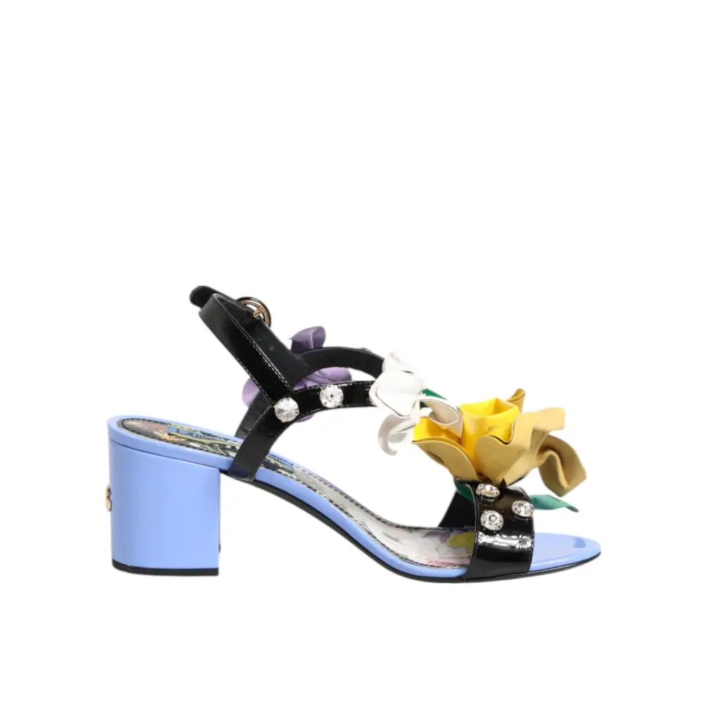 Dolce & Gabbana Multicolor Floral Appliqué Kristall Sandale Schuhe - EU37/US6.5