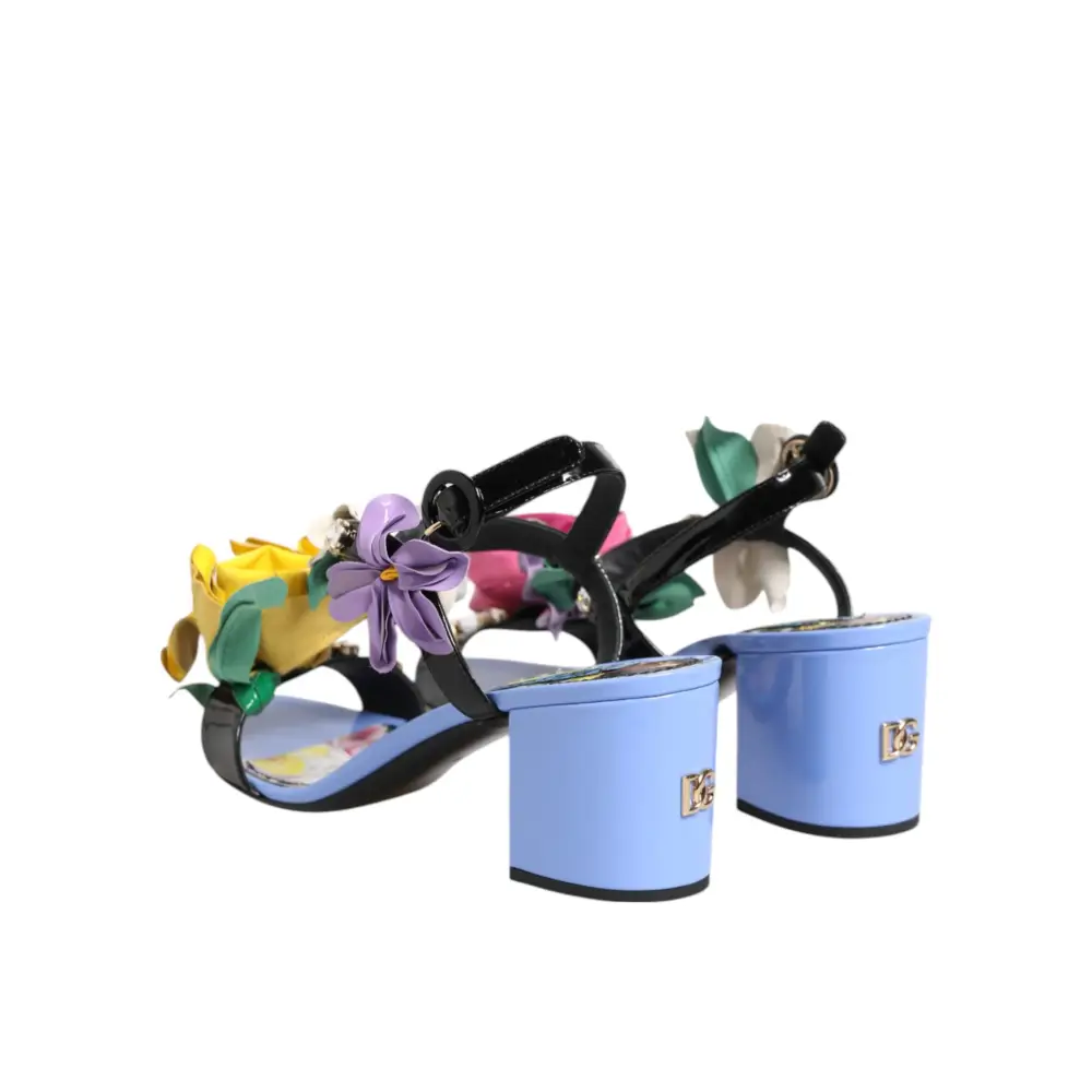 Dolce & Gabbana Multicolor Floral Appliqué Kristall Sandale Schuhe - EU37/US6.5