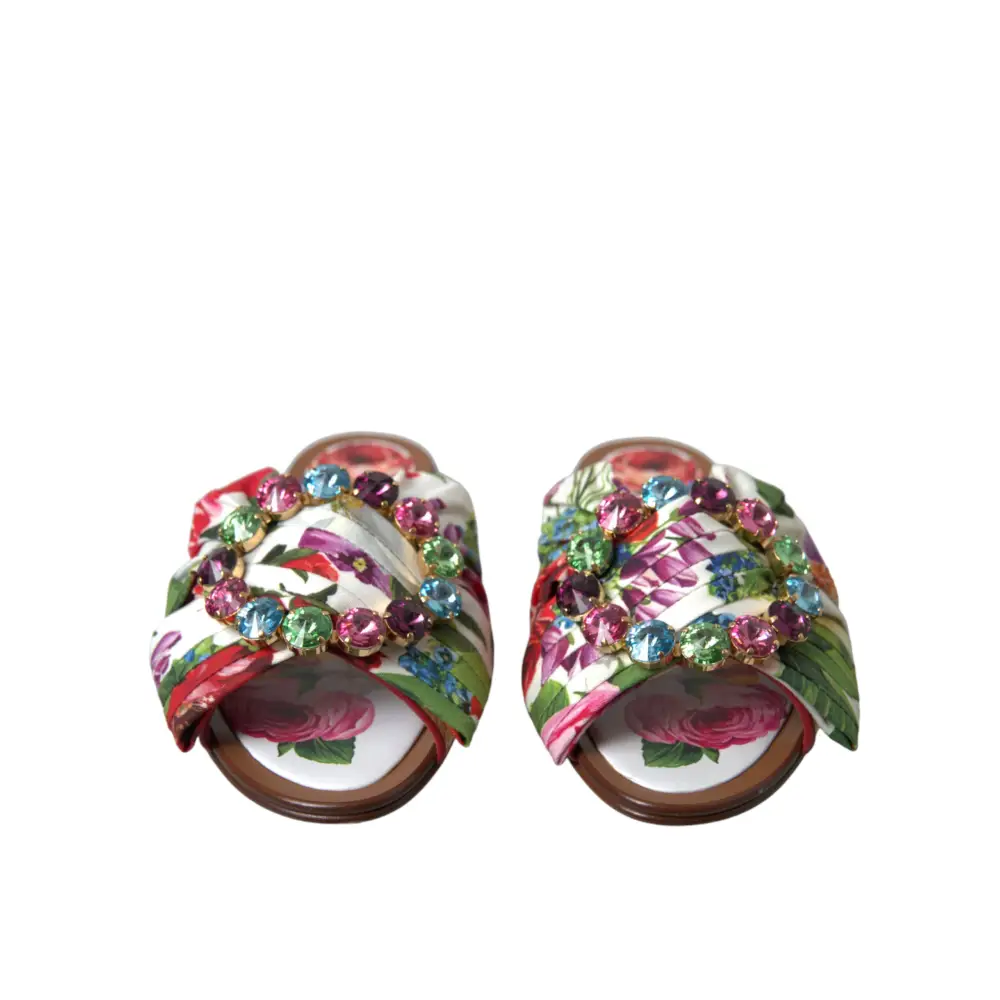 Dolce & Gabbana Multicolor Floral Flats Kristall Sandalen Schuhe - EU35.5/US5