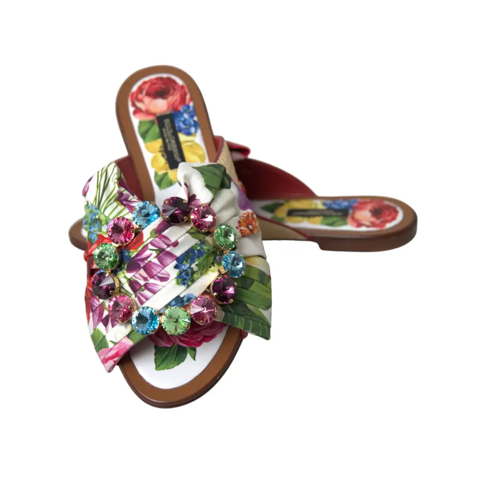 Dolce & Gabbana Multicolor Floral Flats Kristall Sandalen Schuhe - EU35.5/US5