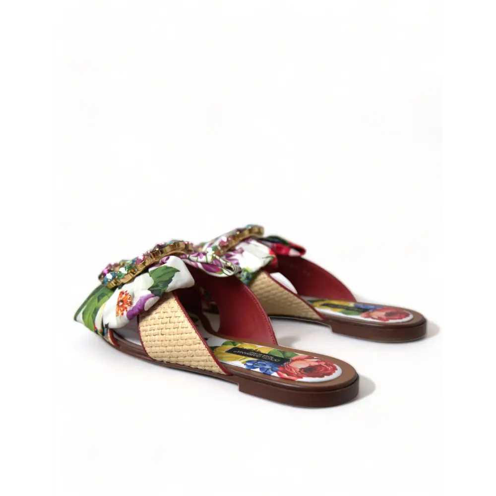 Dolce & Gabbana Multicolor Floral Flats Kristall Sandalen Schuhe - EU35.5/US5