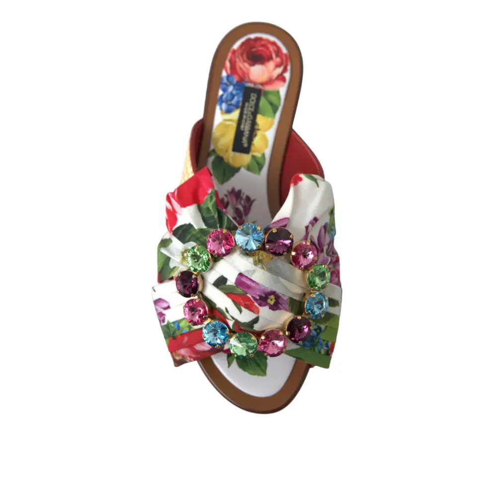 Dolce & Gabbana Multicolor Floral Flats Kristall Sandalen Schuhe - EU35.5/US5
