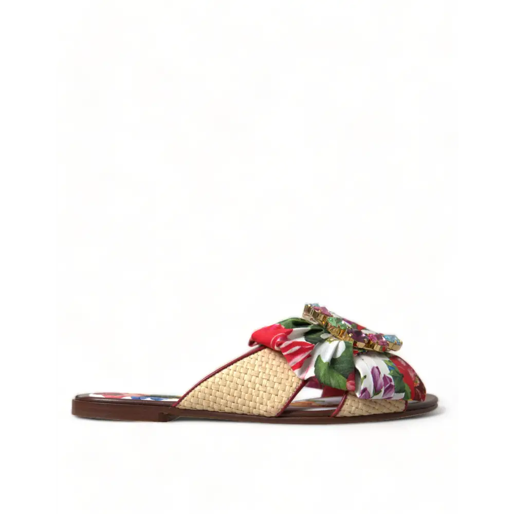 Dolce & Gabbana Multicolor Floral Flats Kristall Sandalen Schuhe - EU35.5/US5