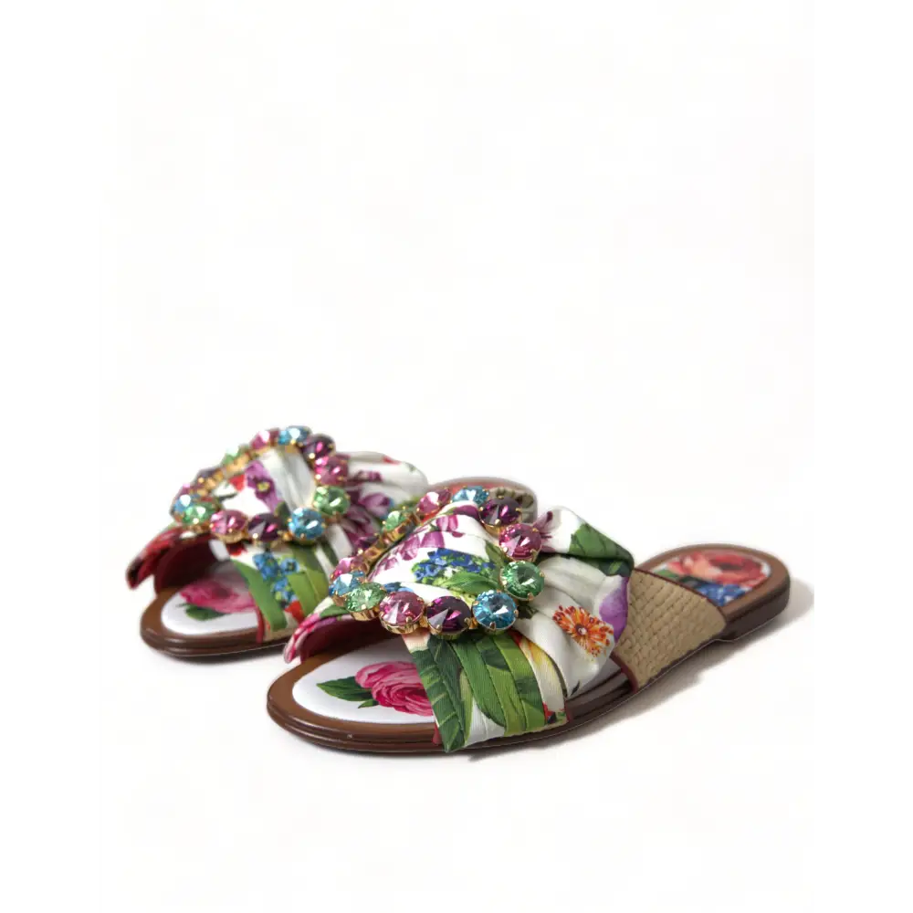 Dolce & Gabbana Multicolor Floral Flats Kristall Sandalen Schuhe - EU35.5/US5