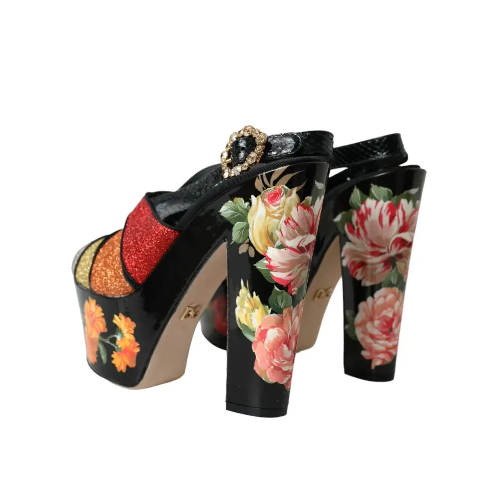 Dolce & Gabbana Multicolor Floral Kristall Plateau Sandalen Schuhe - EU39/US8.5