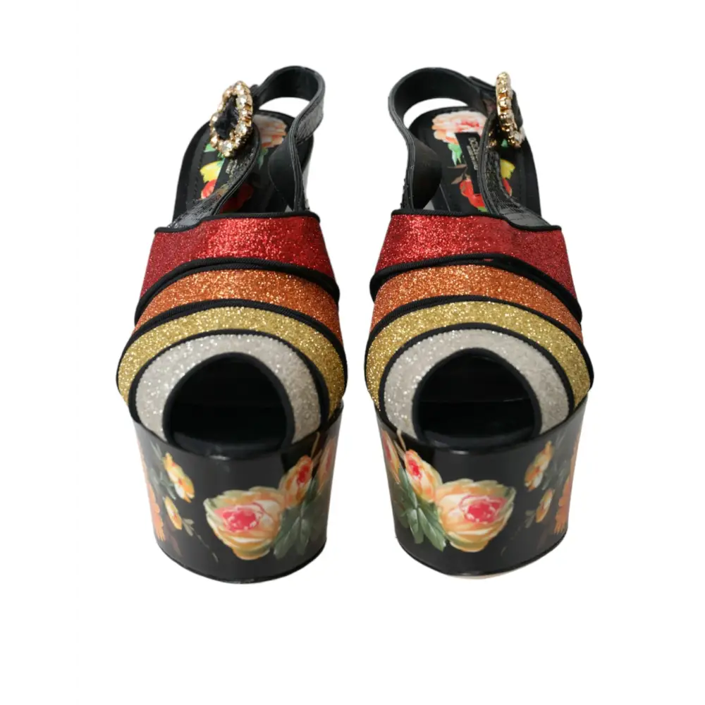 Dolce & Gabbana Multicolor Floral Kristall Plateau Sandalen Schuhe - EU39/US8.5