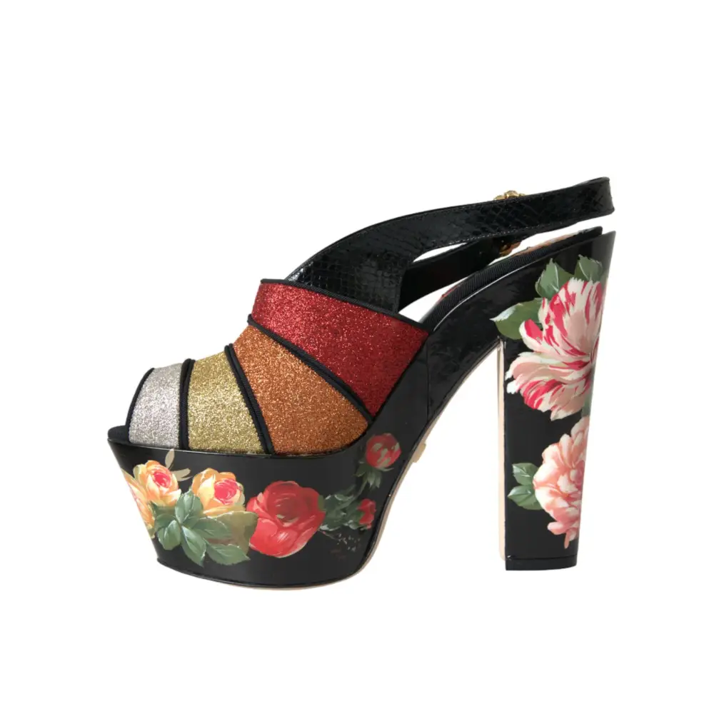 Dolce & Gabbana Multicolor Floral Kristall Plateau Sandalen Schuhe - EU39/US8.5