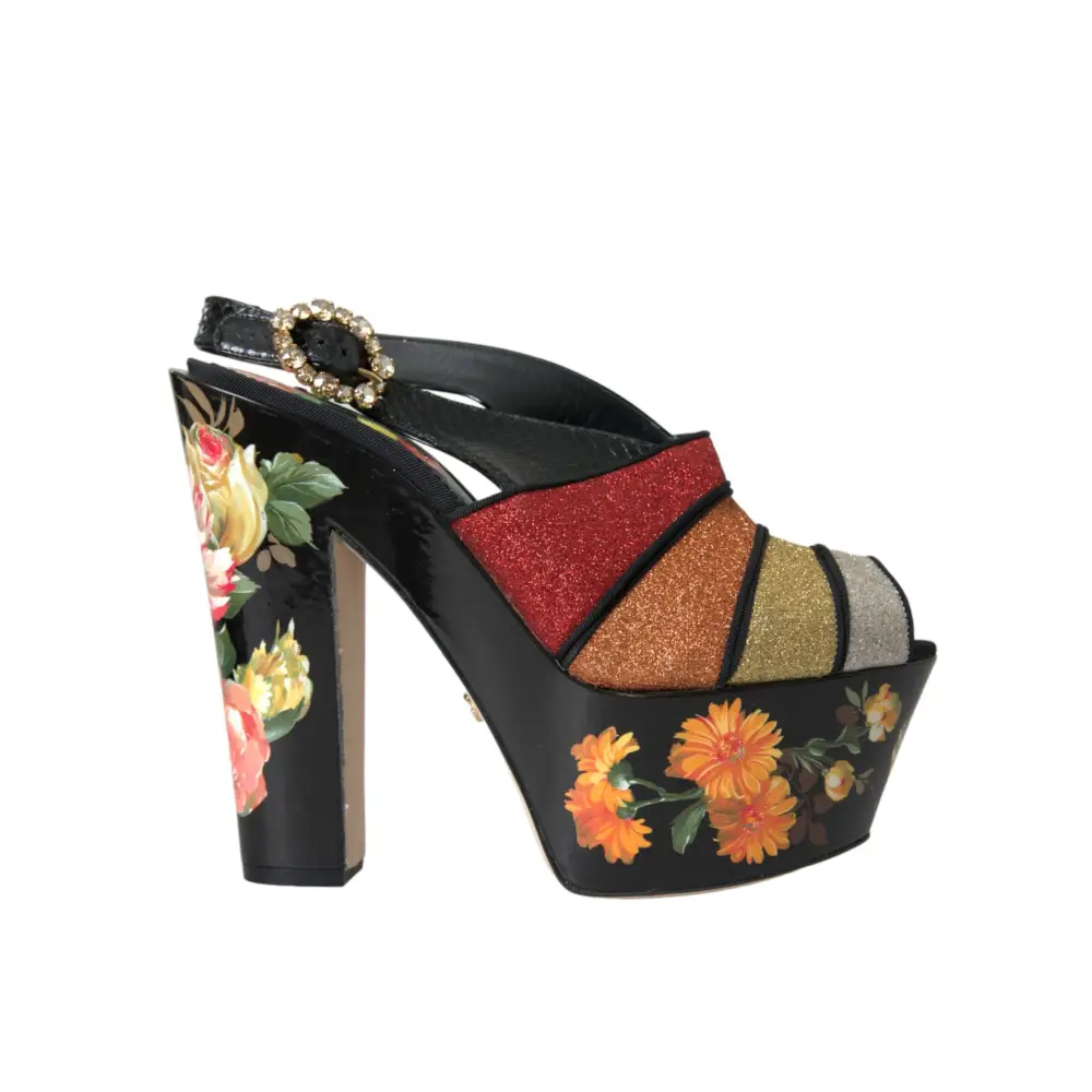 Dolce & Gabbana Multicolor Floral Kristall Plateau Sandalen Schuhe - EU39/US8.5