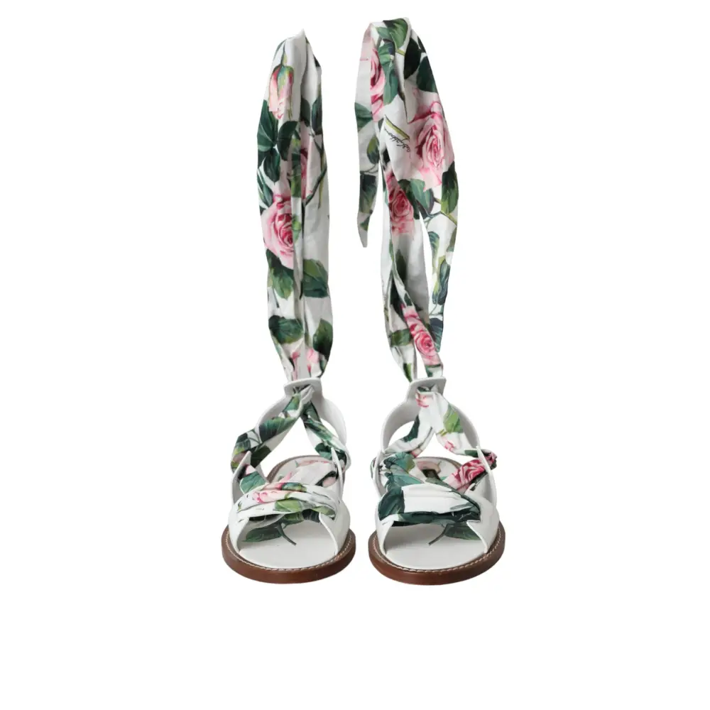 Dolce & Gabbana Multicolor Floral Print Ankle Wrap Sandalen Schuhe - EU37/US6.5