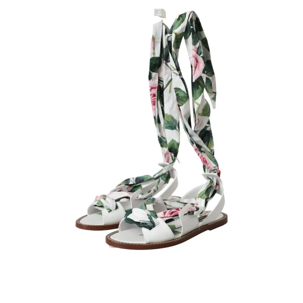 Dolce & Gabbana Multicolor Floral Print Ankle Wrap Sandalen Schuhe - EU37/US6.5