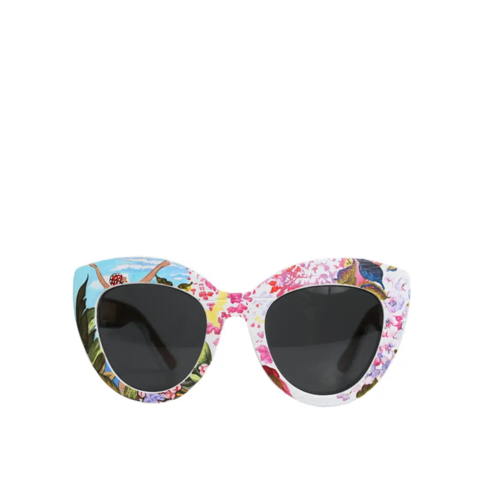 Dolce & Gabbana Multicolor Holz Kristall Messing Rahmen Floral Hand Paint Sonnenbrille