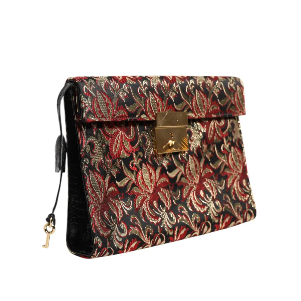 Dolce & Gabbana Multicolor Jacquard Floral Dokument Aktentasche Tasche