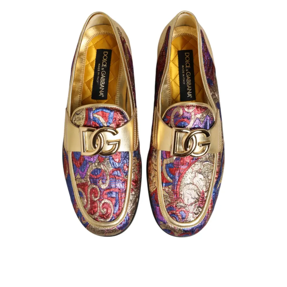 Dolce & Gabbana Multicolor Jacquard Gold DG Logo Loafer Schuhe - EU39/US6
