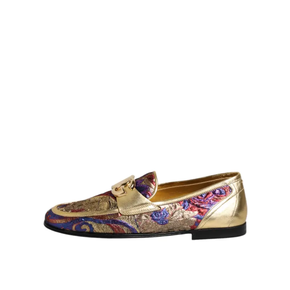 Dolce & Gabbana Multicolor Jacquard Gold DG Logo Loafer Schuhe - EU39/US6