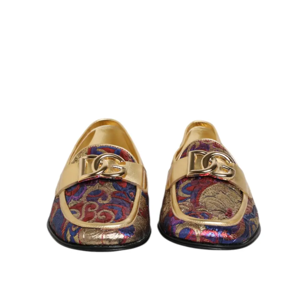 Dolce & Gabbana Multicolor Jacquard Gold DG Logo Loafer Schuhe - EU39/US6