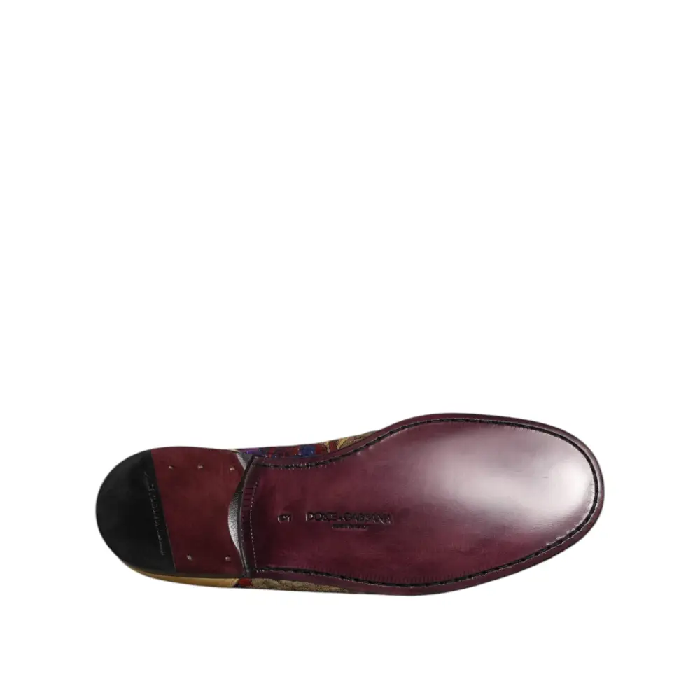 Dolce & Gabbana Multicolor Jacquard Gold DG Logo Loafer Schuhe - EU39/US6