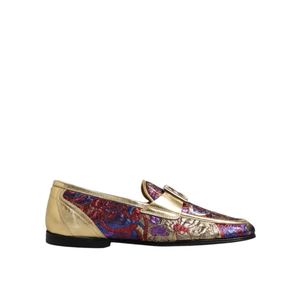 Dolce & Gabbana Multicolor Jacquard Gold DG Logo Loafer Schuhe - EU39/US6