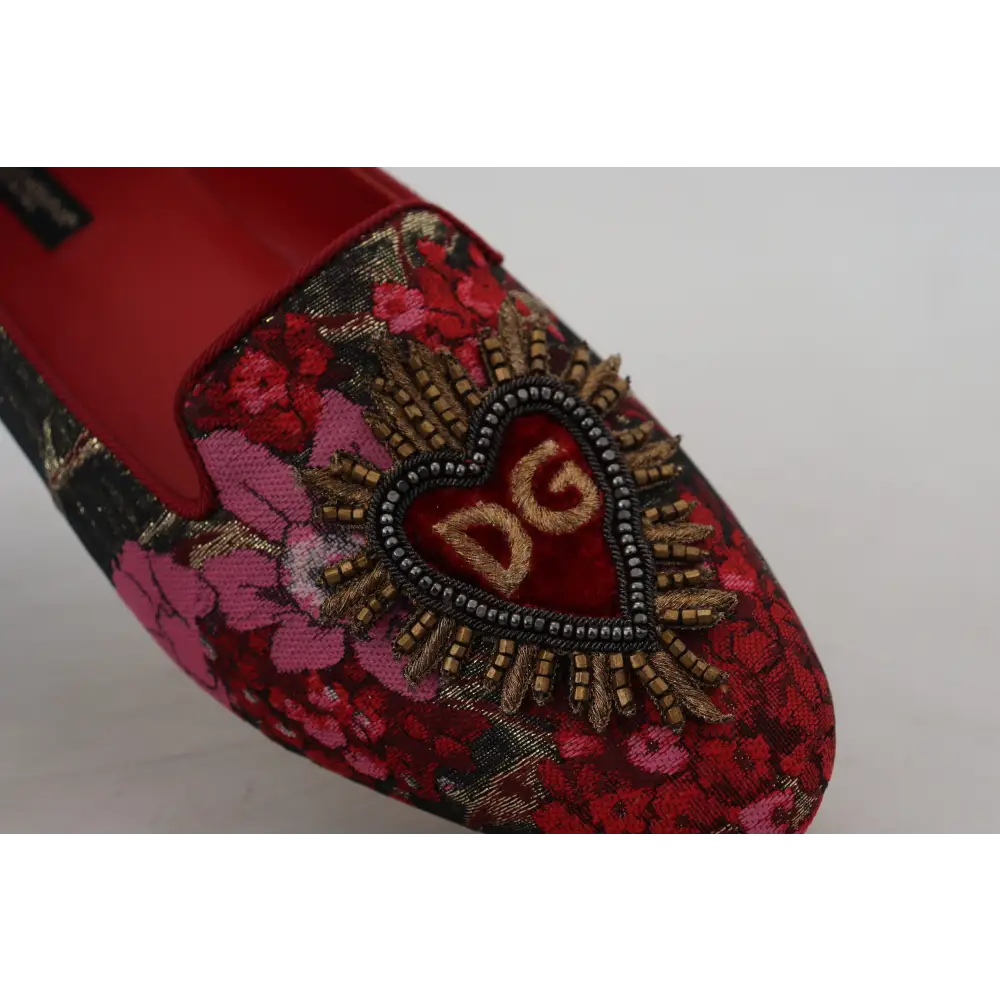 Dolce & Gabbana Multicolor Jacquard Heiliges Herz Patch Slip On Schuhe - EU35.5/US5