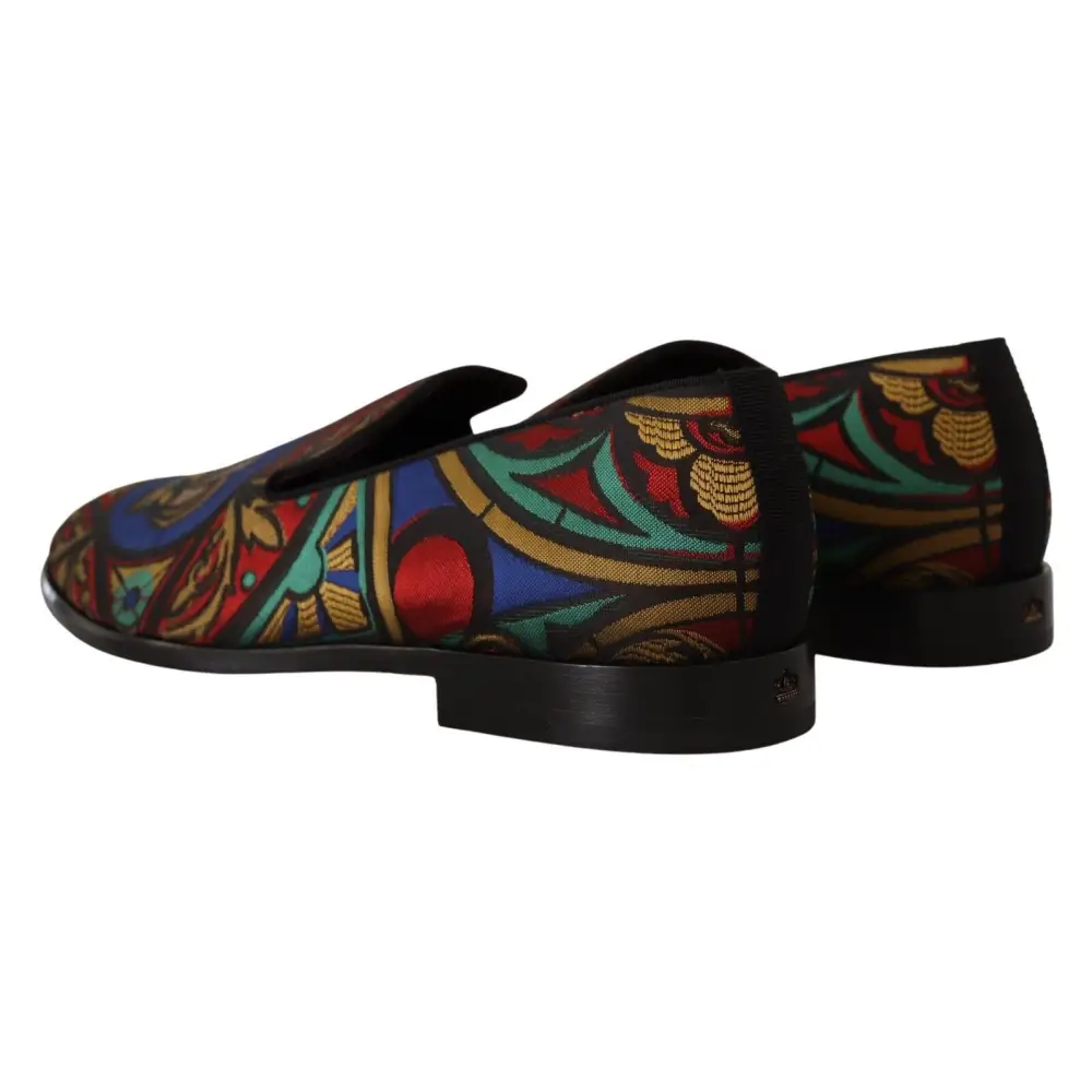 Dolce & Gabbana Multicolor Jacquard Krone Hausschuhe Loafers Schuhe