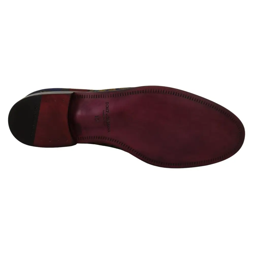 Dolce & Gabbana Multicolor Jacquard Krone Hausschuhe Loafers Schuhe