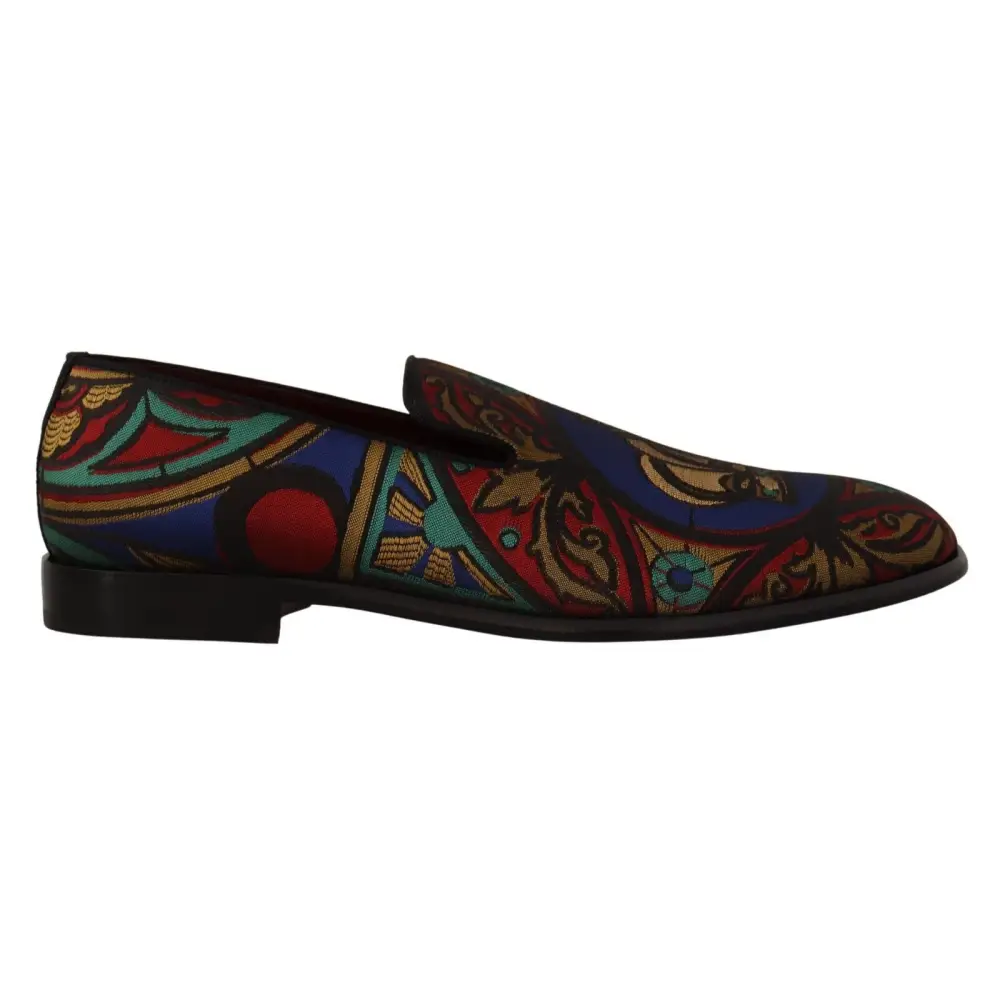 Dolce & Gabbana Multicolor Jacquard Krone Hausschuhe Loafers Schuhe