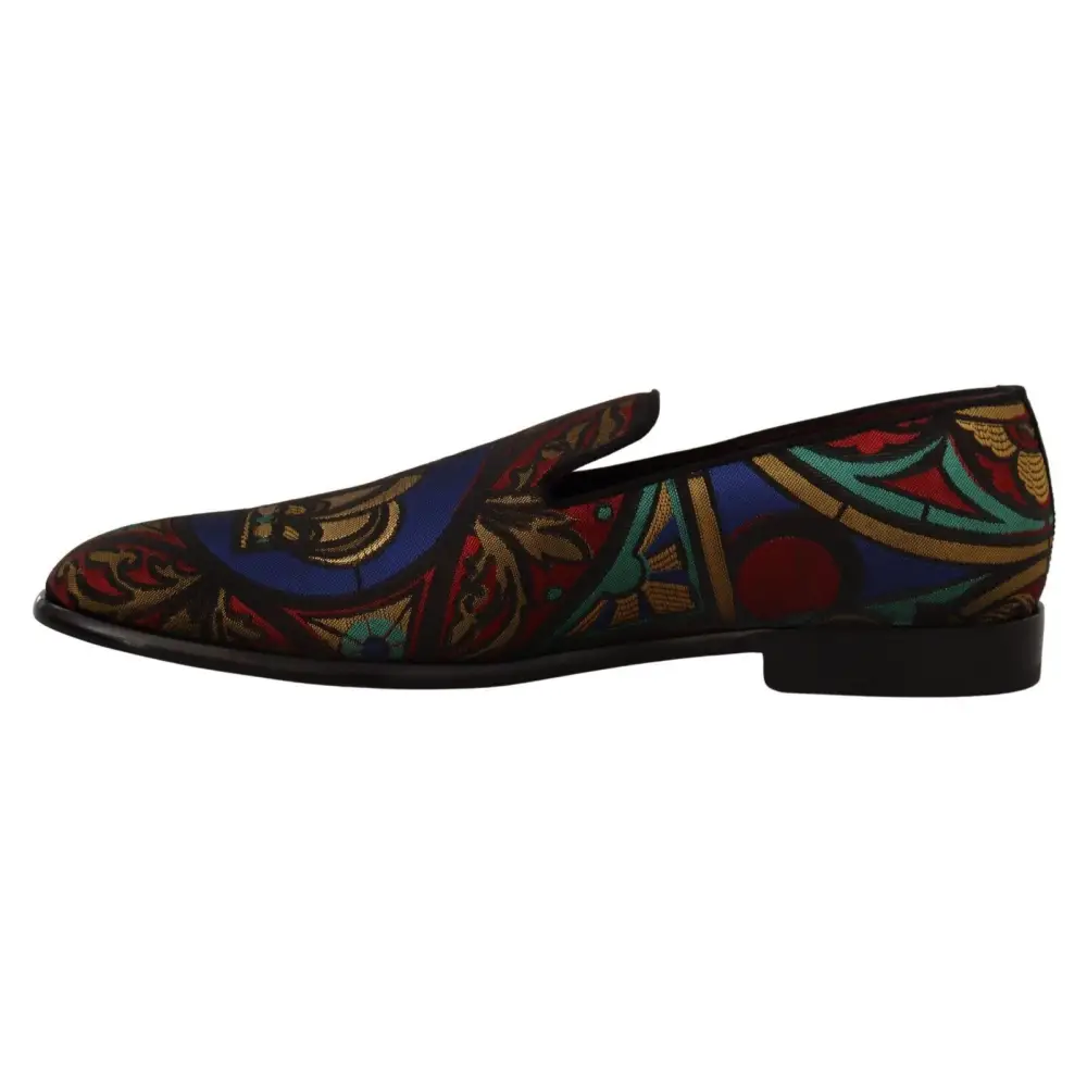 Dolce & Gabbana Multicolor Jacquard Krone Hausschuhe Loafers Schuhe