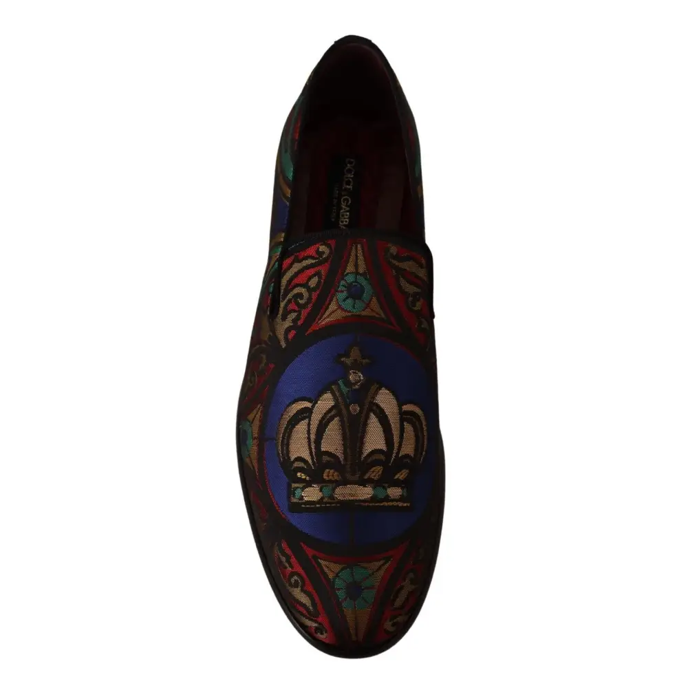 Dolce & Gabbana Multicolor Jacquard Krone Hausschuhe Loafers Schuhe