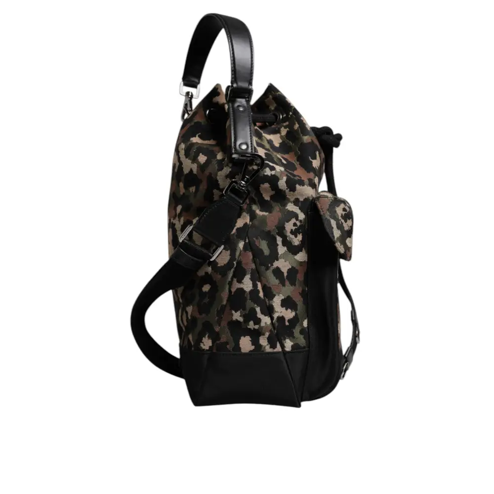 Dolce & Gabbana Multicolor Leopard Cotton Shoulder Bucket Bag