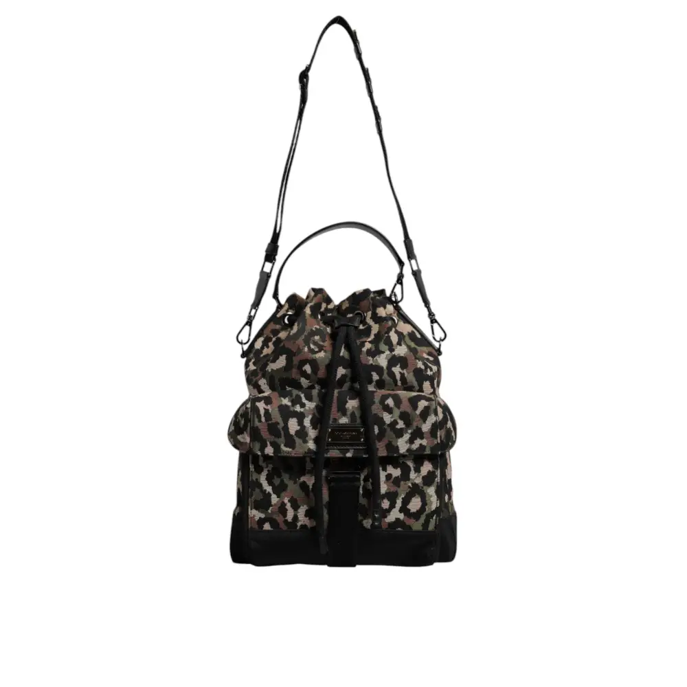 Dolce & Gabbana Multicolor Leopard Cotton Shoulder Bucket Bag