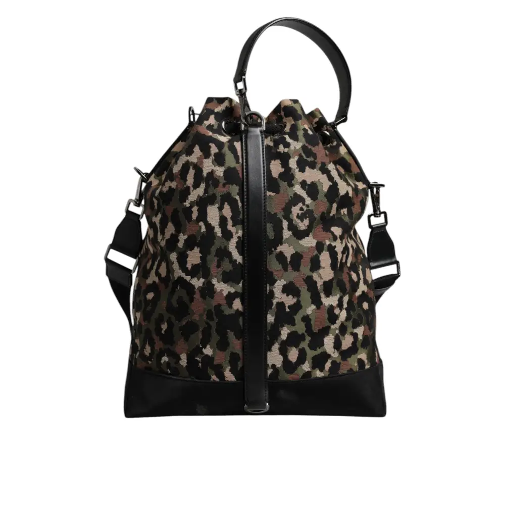 Dolce & Gabbana Multicolor Leopard Cotton Shoulder Bucket Bag