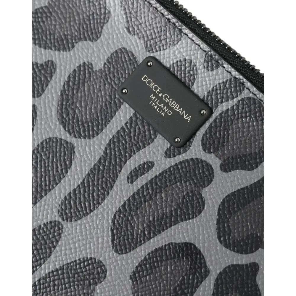 Dolce & Gabbana Multicolor Leopard Jacquard Logo Plaque Dokument Aktentasche Tasche