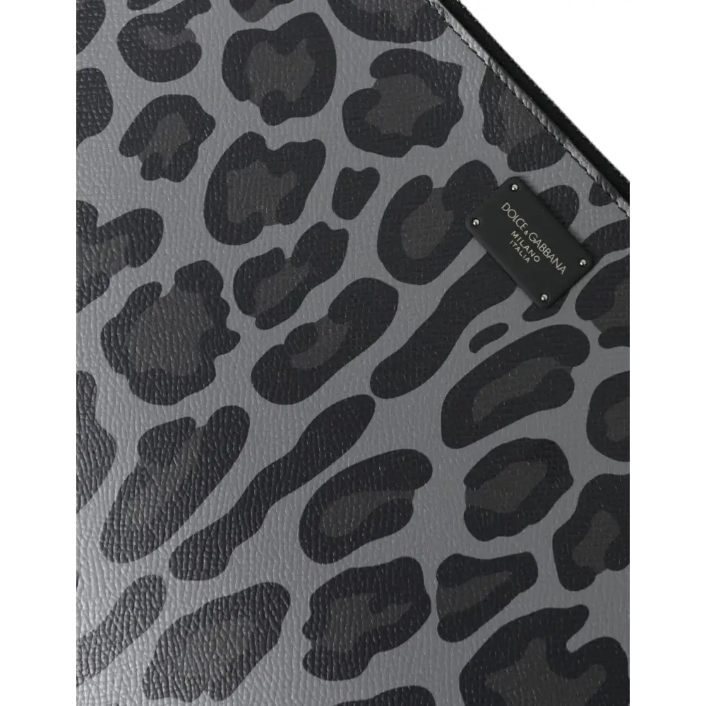 Dolce & Gabbana Multicolor Leopard Jacquard Logo Plaque Dokument Aktentasche Tasche