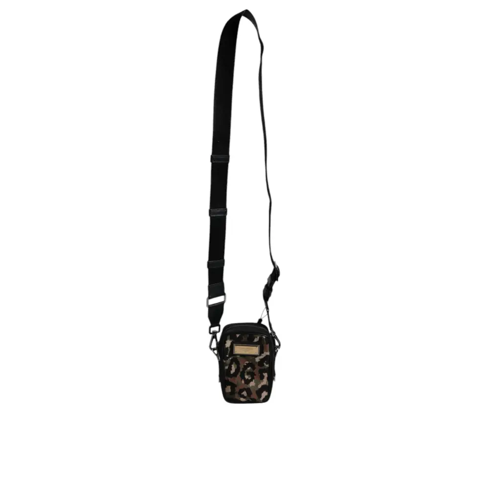 Dolce & Gabbana Multicolor Leopard Jacquard Logo Plaque Halsband Tasche