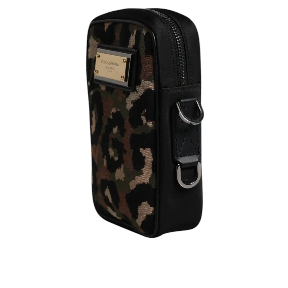 Dolce & Gabbana Multicolor Leopard Jacquard Logo Plaque Halsband Tasche