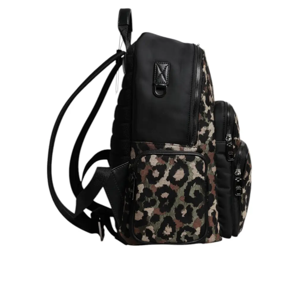 Dolce & Gabbana Multicolor Leopard Print DG Logo Plaque Männer Rucksack Tasche
