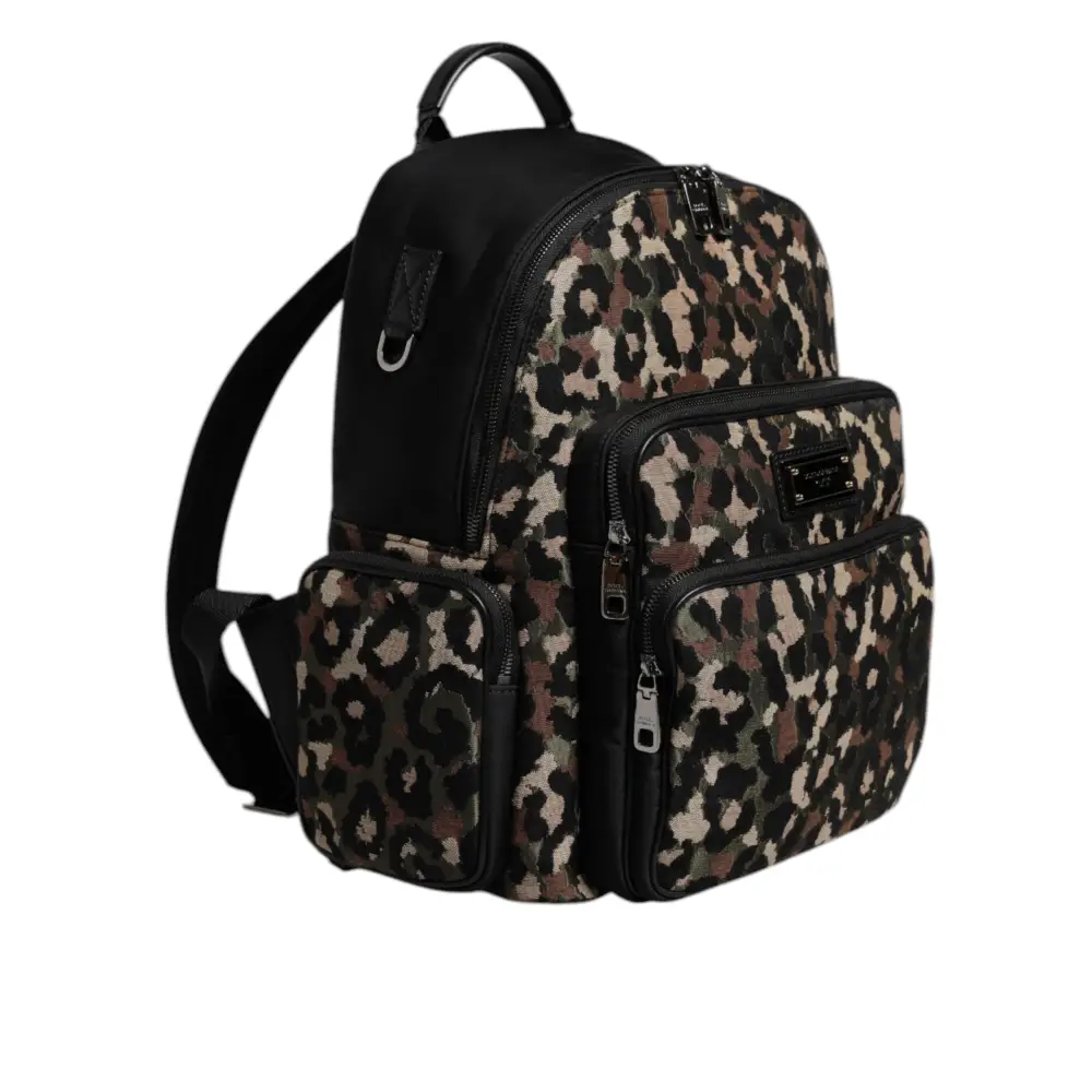 Dolce & Gabbana Multicolor Leopard Print DG Logo Plaque Männer Rucksack Tasche