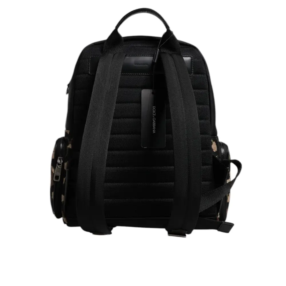 Dolce & Gabbana Multicolor Leopard Print DG Logo Plaque Männer Rucksack Tasche