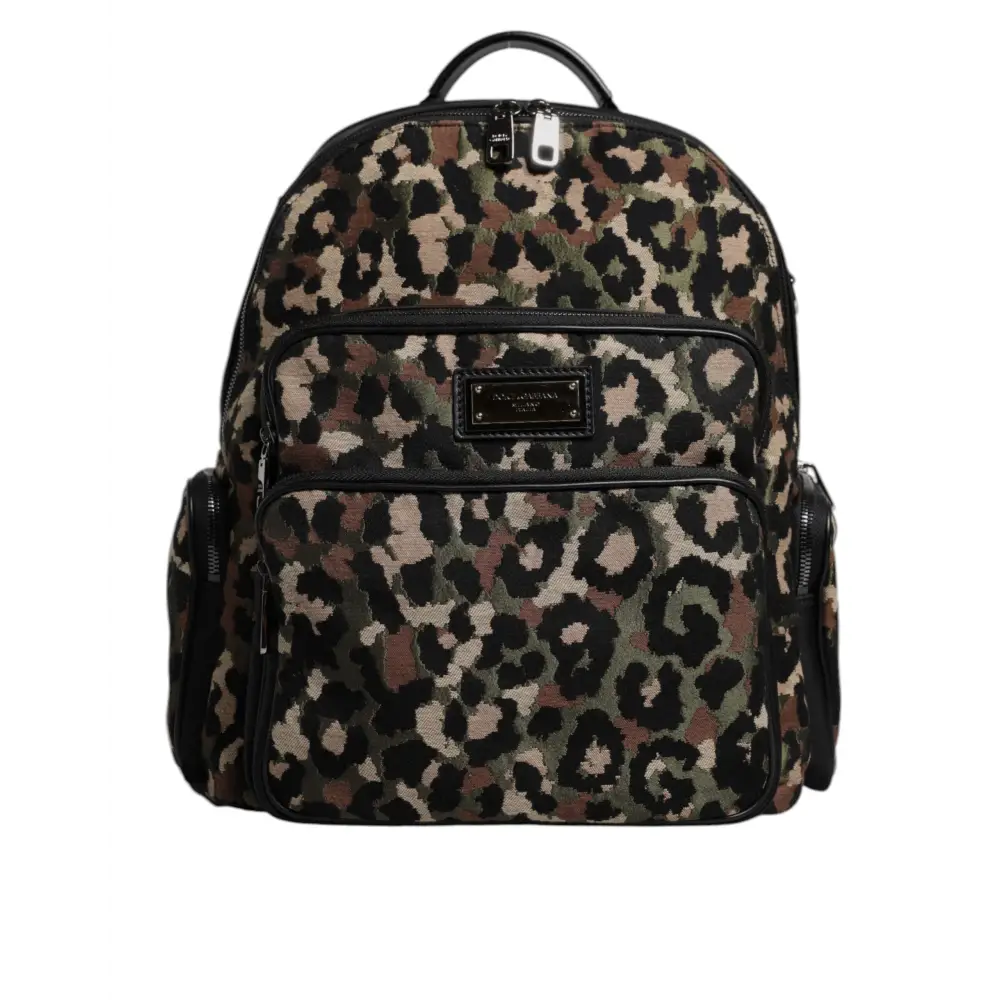 Dolce & Gabbana Multicolor Leopard Print DG Logo Plaque Männer Rucksack Tasche